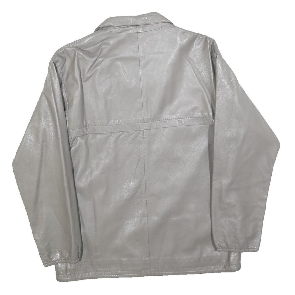 Womens Grey Leather Zip Jacket M Woven Plain Casual Outerwear