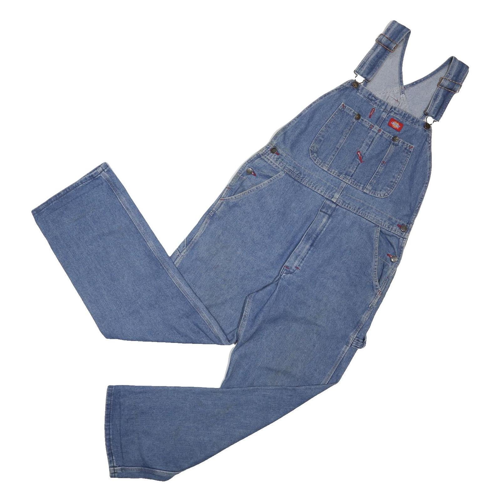DICKIES Mens Blue Cotton Blend Denim Dungarees M W34 L30 Adjustable Straps