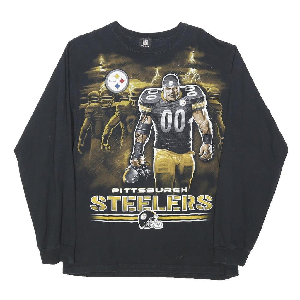 NFL Mens Black Pittsburgh Steelers Graphic Long Sleeve Crew Neck L Cotton Blend