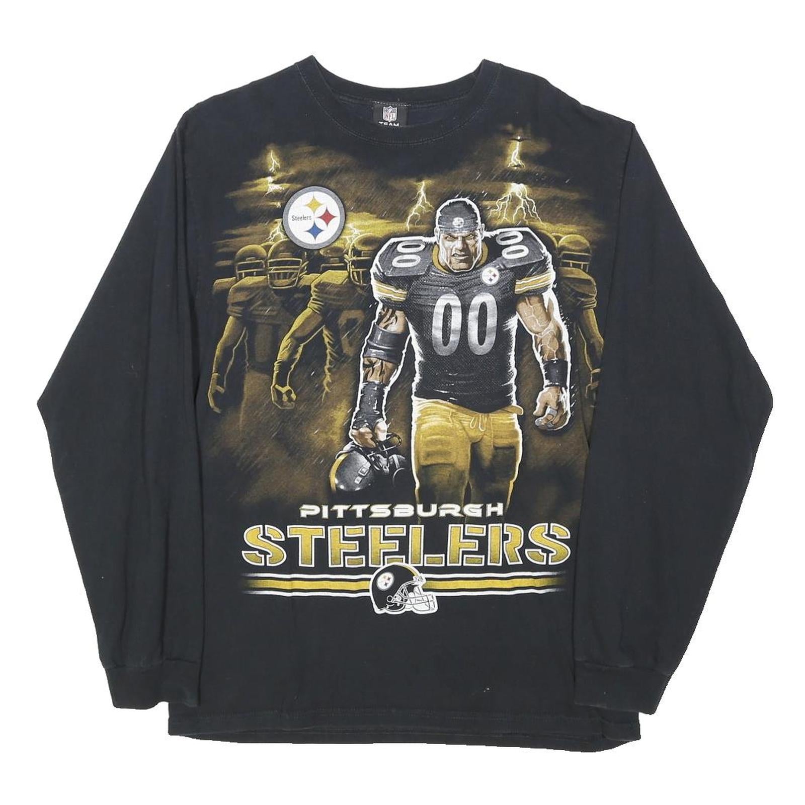 NFL Mens Black Pittsburgh Steelers Graphic Long Sleeve Crew Neck L Cotton Blend