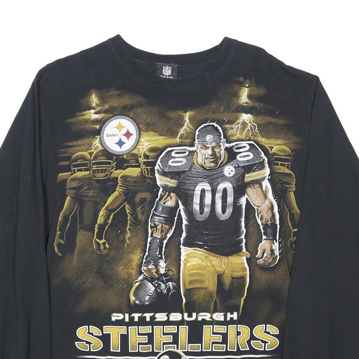 NFL Mens Black Pittsburgh Steelers Graphic Long Sleeve Crew Neck L Cotton Blend