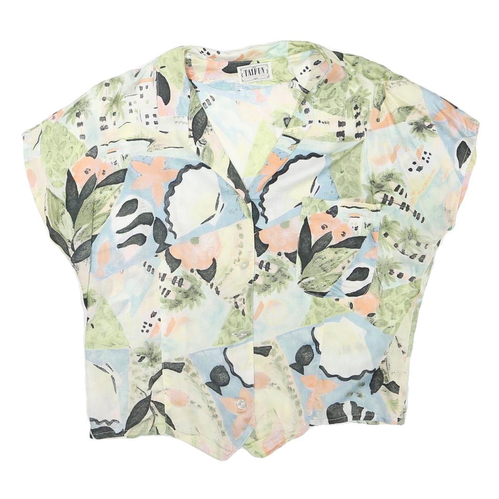 TAIFUN Womens Pastel Green & Blue Abstract Print Shirt Short Sleeve Collared M