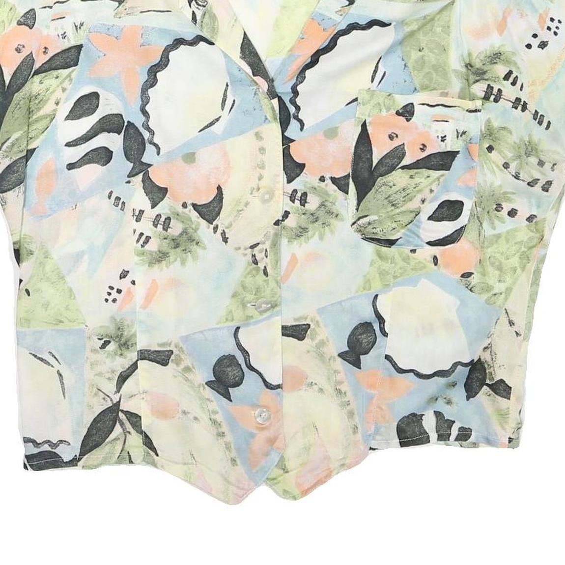 TAIFUN Womens Pastel Green & Blue Abstract Print Shirt Short Sleeve Collared M