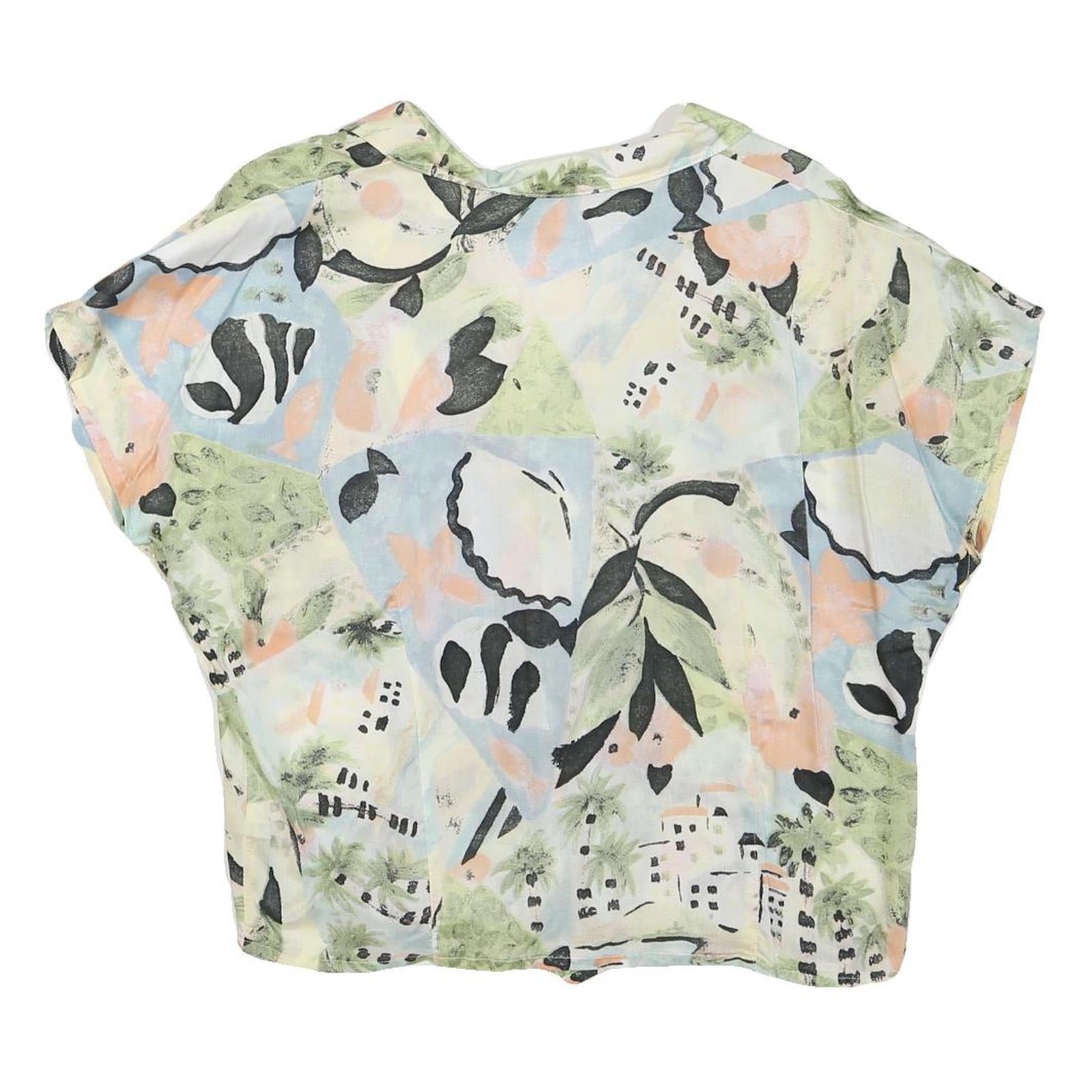 TAIFUN Womens Pastel Green & Blue Abstract Print Shirt Short Sleeve Collared M