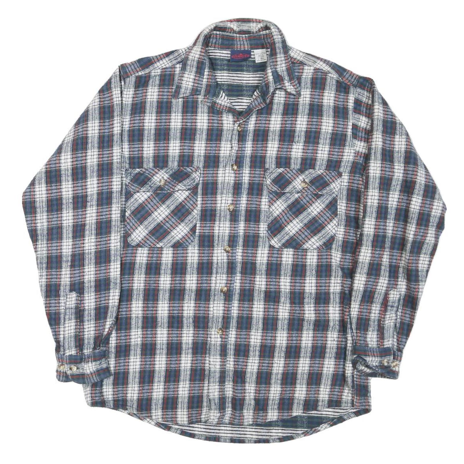 DAKOTA Mens Blue White Brown Check Shirt L Cotton Blend Casual Classic