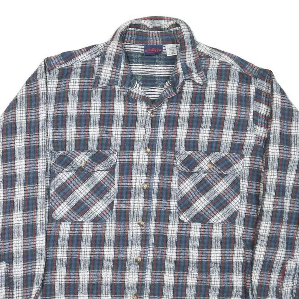 DAKOTA Mens Blue White Brown Check Shirt L Cotton Blend Casual Classic