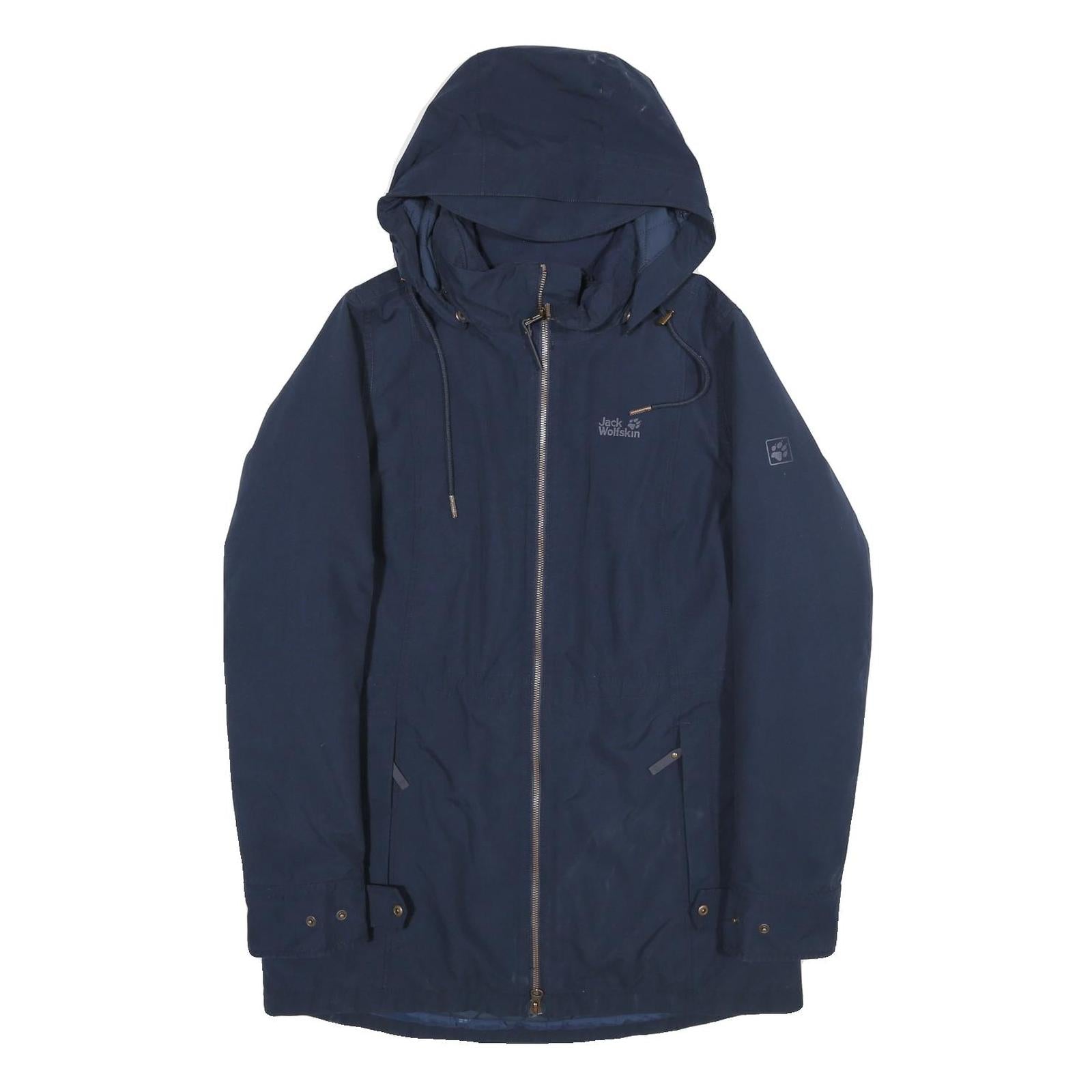 JACK WOLFSKIN Womens Blue Outdoor Jacket S Polyester Hooded Zip Plain Casual