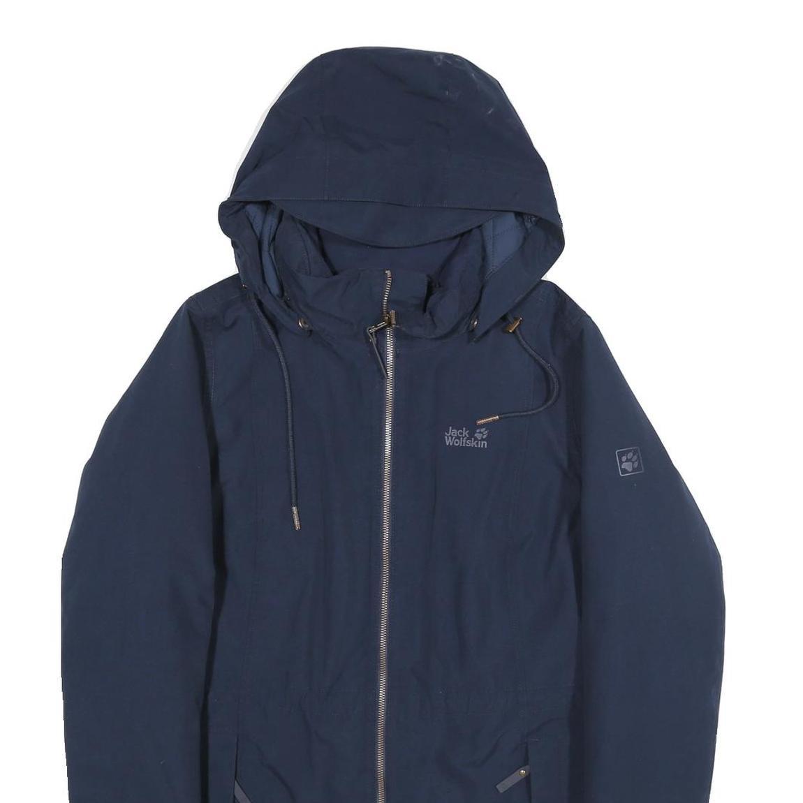 JACK WOLFSKIN Womens Blue Outdoor Jacket S Polyester Hooded Zip Plain Casual