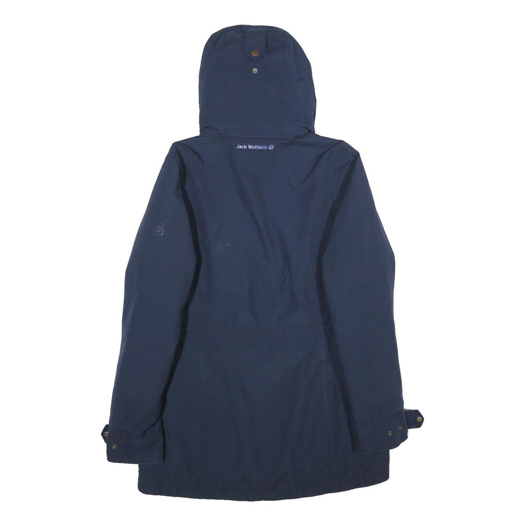JACK WOLFSKIN Womens Blue Outdoor Jacket S Polyester Hooded Zip Plain Casual