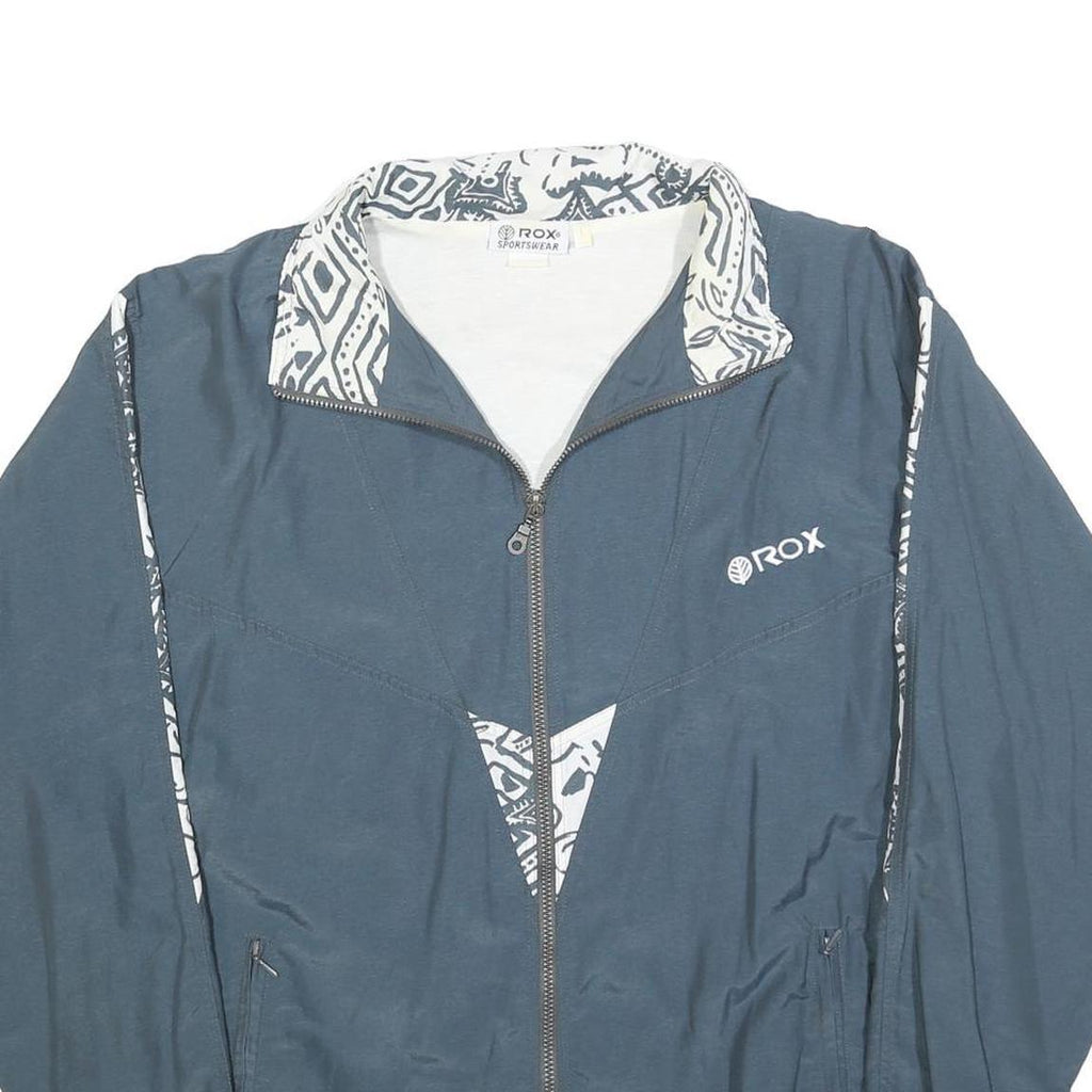 ROX SPORTSWEAR Mens Blue & White Zip Jacket L Nylon Patterned Sports Casual