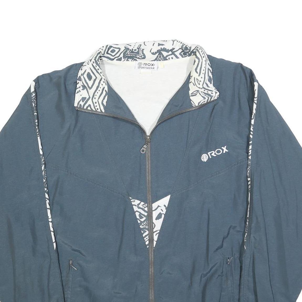 ROX SPORTSWEAR Mens Blue & White Zip Jacket L Nylon Patterned Sports Casual
