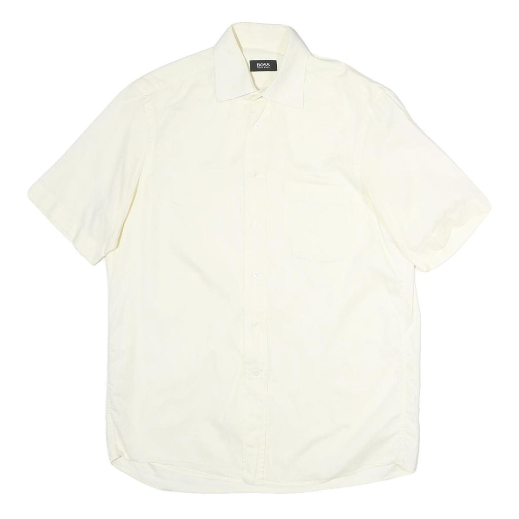 BOSS HUGO BOSS Mens White Plain Cotton Shirt M Short Sleeve Button Down