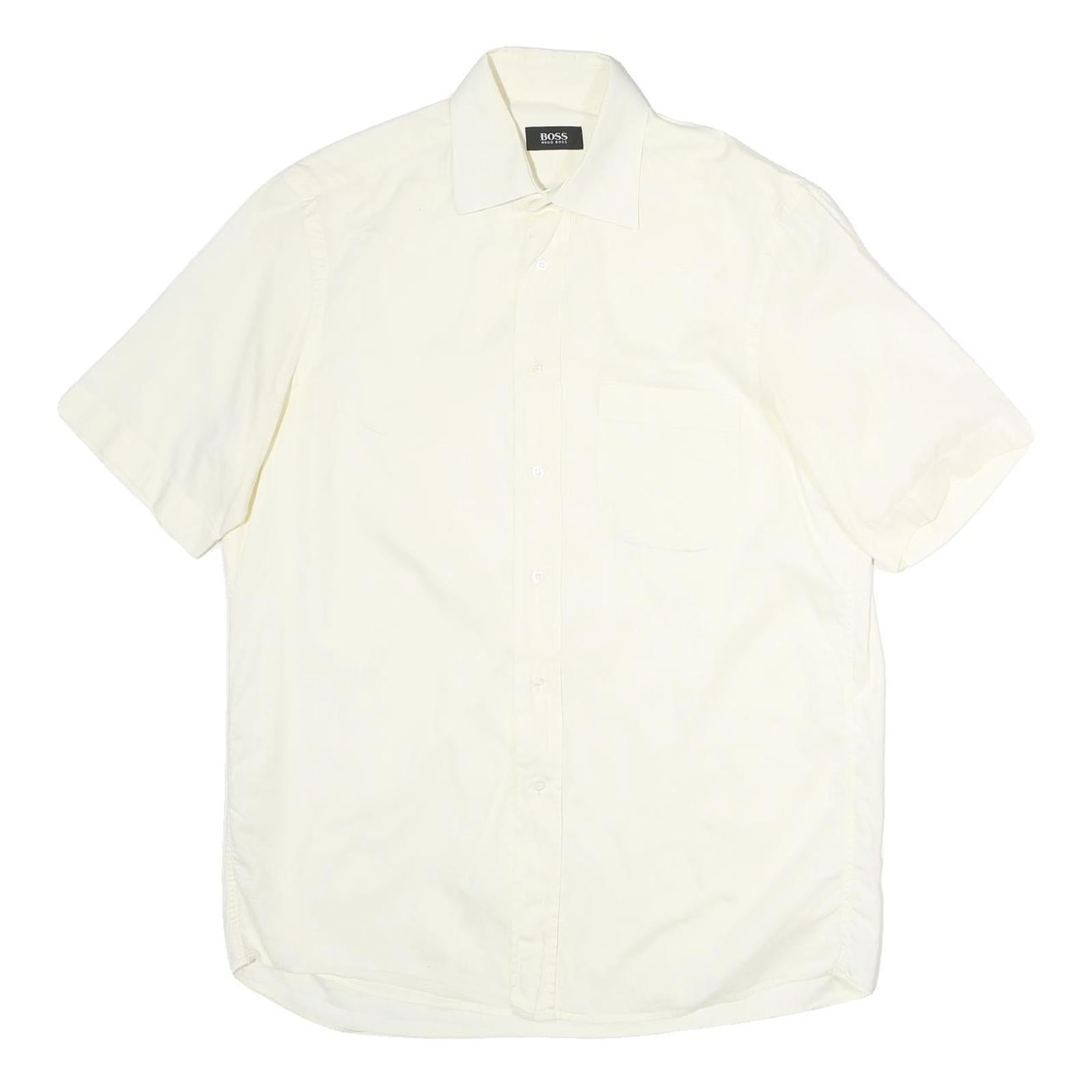 BOSS HUGO BOSS Mens White Plain Cotton Shirt M Short Sleeve Button Down