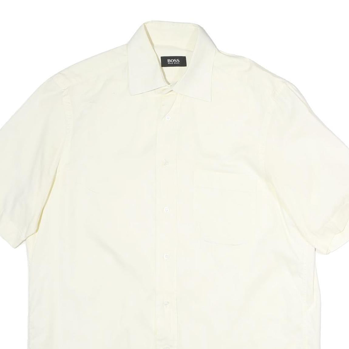 BOSS HUGO BOSS Mens White Plain Cotton Shirt M Short Sleeve Button Down