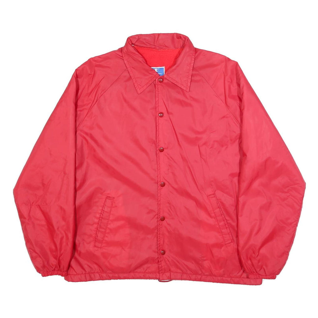 CHAMPION Mens Red Button Synthetic Jacket L Plain Lightweight Retro Track Team