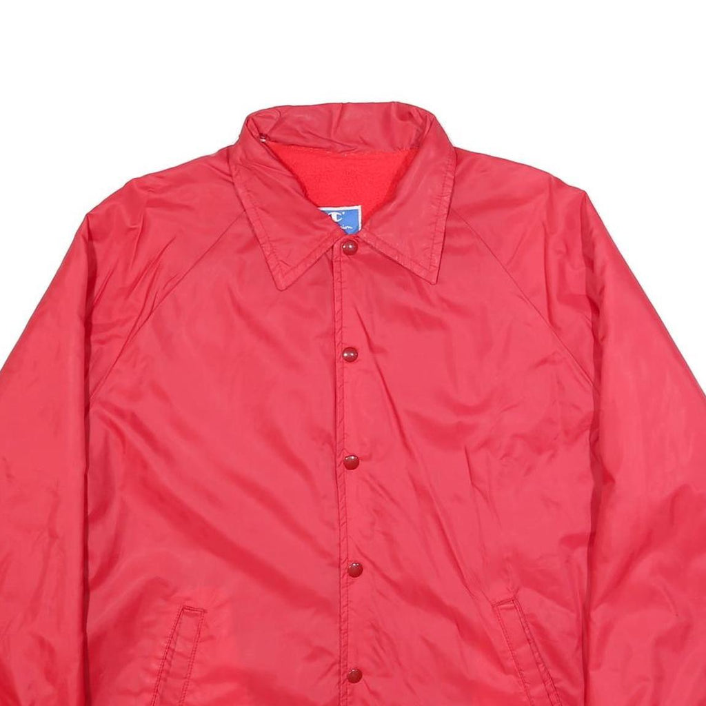 CHAMPION Mens Red Button Synthetic Jacket L Plain Lightweight Retro Track Team