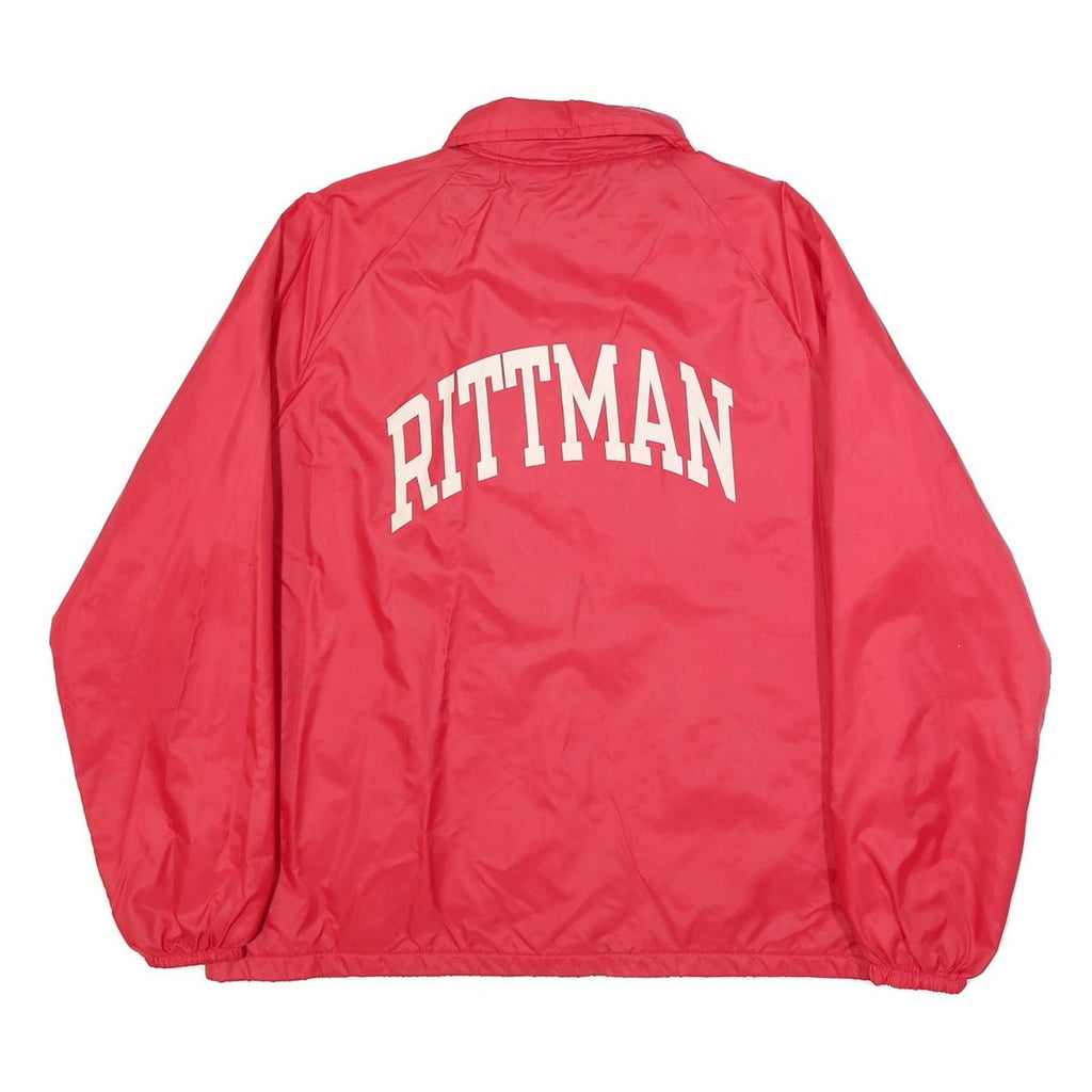 CHAMPION Mens Red Button Synthetic Jacket L Plain Lightweight Retro Track Team