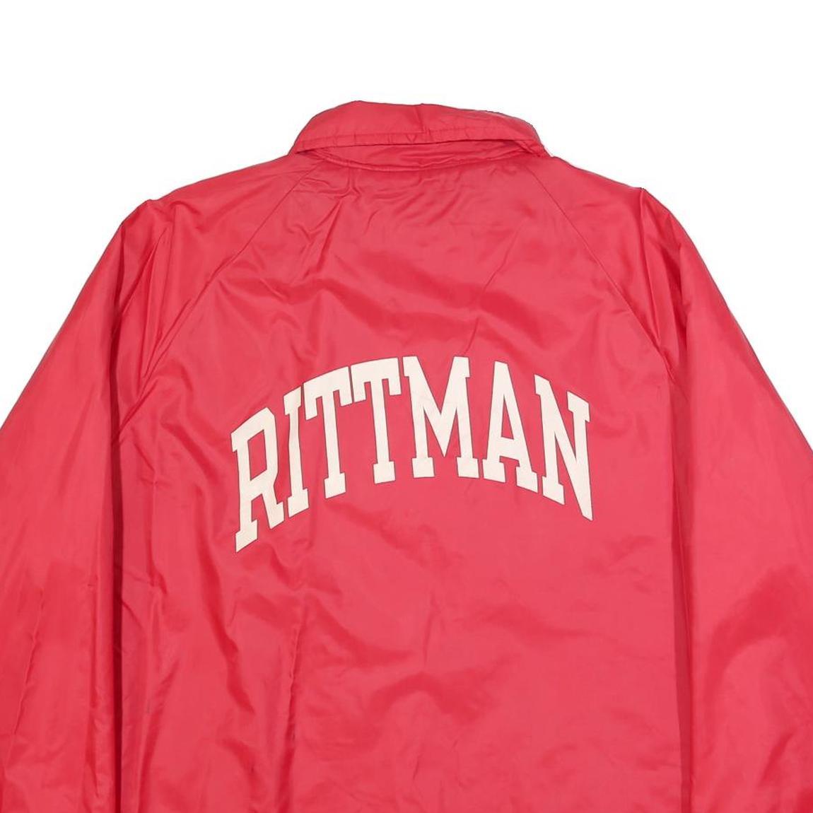 CHAMPION Mens Red Button Synthetic Jacket L Plain Lightweight Retro Track Team