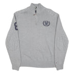 TOMMY HILFIGER Mens Grey Cotton Blend Patterned Half Zip Crew Neck Chunky Knit