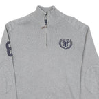 TOMMY HILFIGER Mens Grey Cotton Blend Patterned Half Zip Crew Neck Chunky Knit