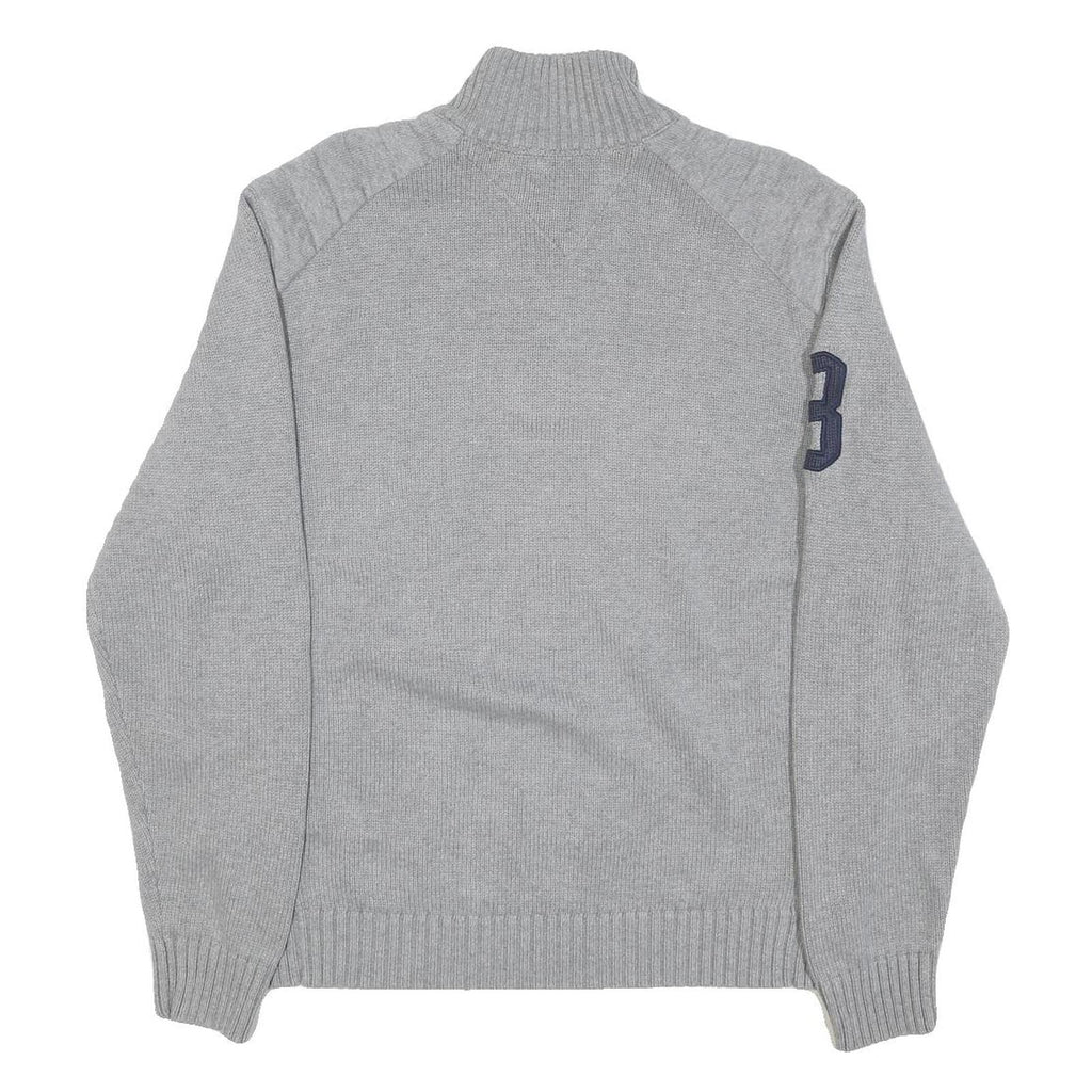 TOMMY HILFIGER Mens Grey Cotton Blend Patterned Half Zip Crew Neck Chunky Knit