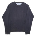 TOMMY HILFIGER Mens Blue Plain Jumper Crew Neck Basic Knit L Cotton Casual