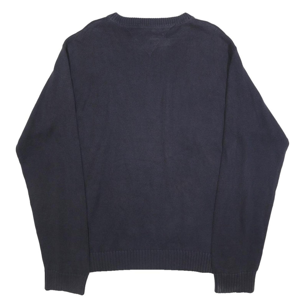 TOMMY HILFIGER Mens Blue Plain Jumper Crew Neck Basic Knit L Cotton Casual