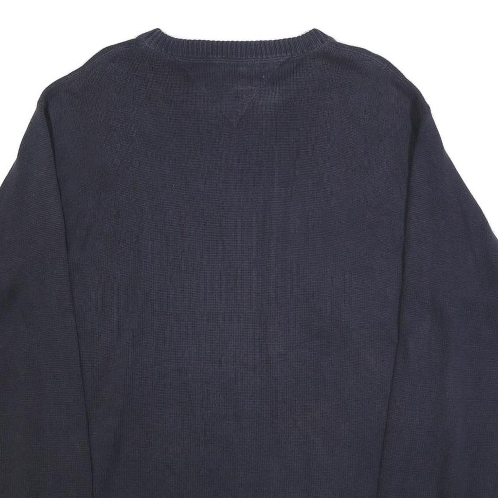 TOMMY HILFIGER Mens Blue Plain Jumper Crew Neck Basic Knit L Cotton Casual