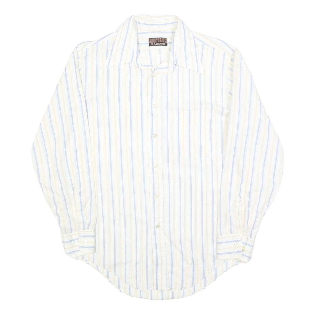 HARWYN Mens White & Light Blue Striped Cotton Blend Shirt M Casual Classic