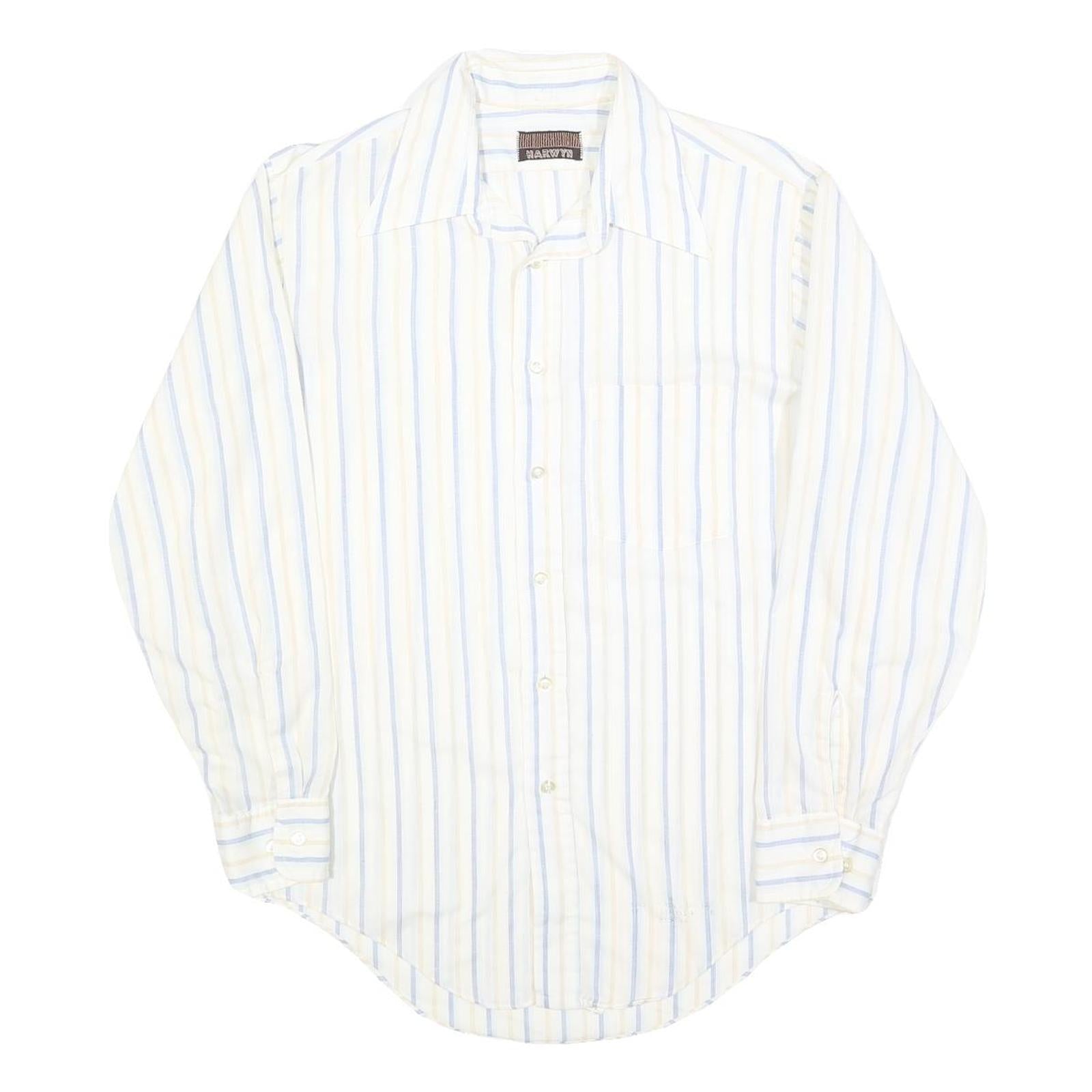 HARWYN Mens White & Light Blue Striped Cotton Blend Shirt M Casual Classic