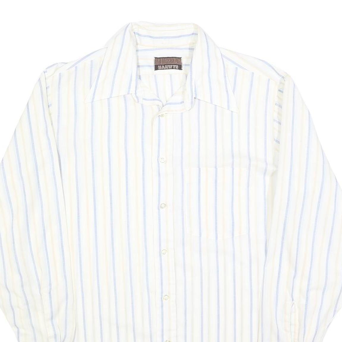 HARWYN Mens White & Light Blue Striped Cotton Blend Shirt M Casual Classic