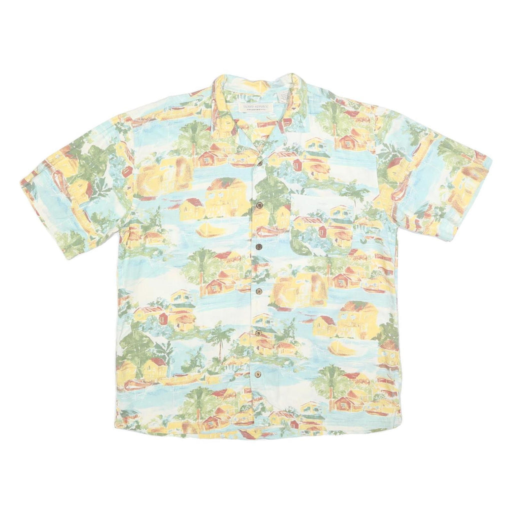 ISLAND REPUBLIC Mens Blue & Yellow Hawaiian Shirt L Cotton Blend Casual Vacation