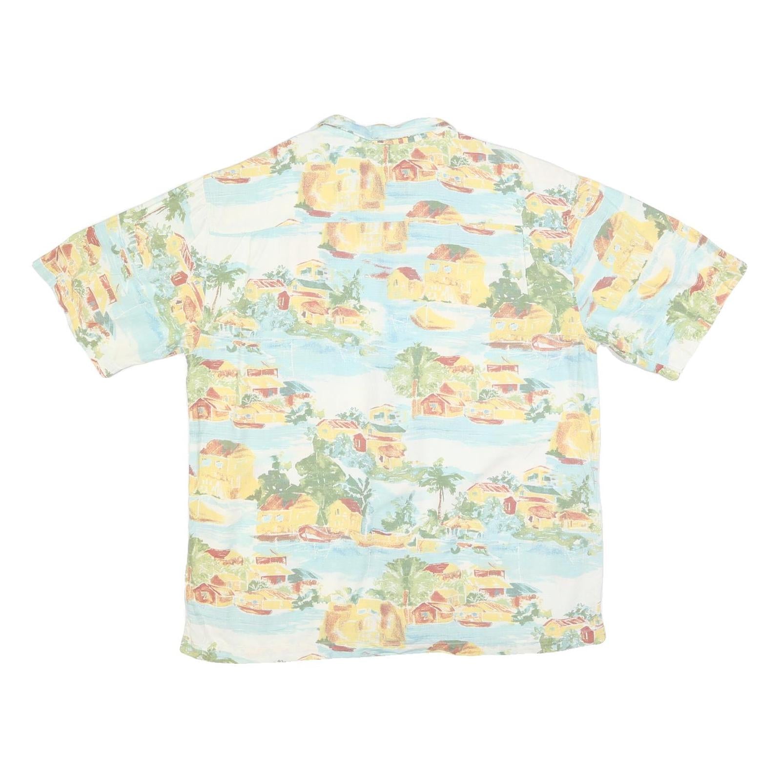 ISLAND REPUBLIC Mens Blue & Yellow Hawaiian Shirt L Cotton Blend Casual Vacation
