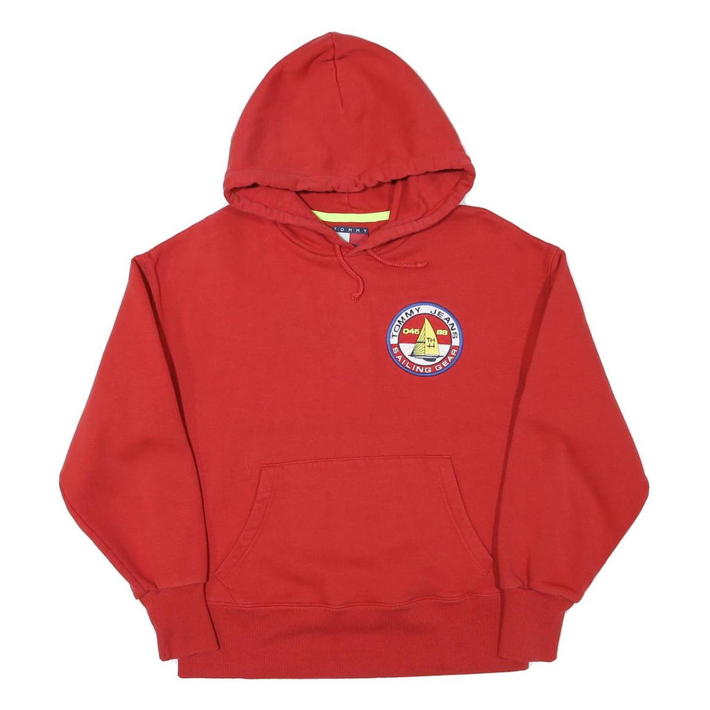 TOMMY HILFIGER Womens Red Tommy Jeans Sailing Gear Pullover Hoodie XS