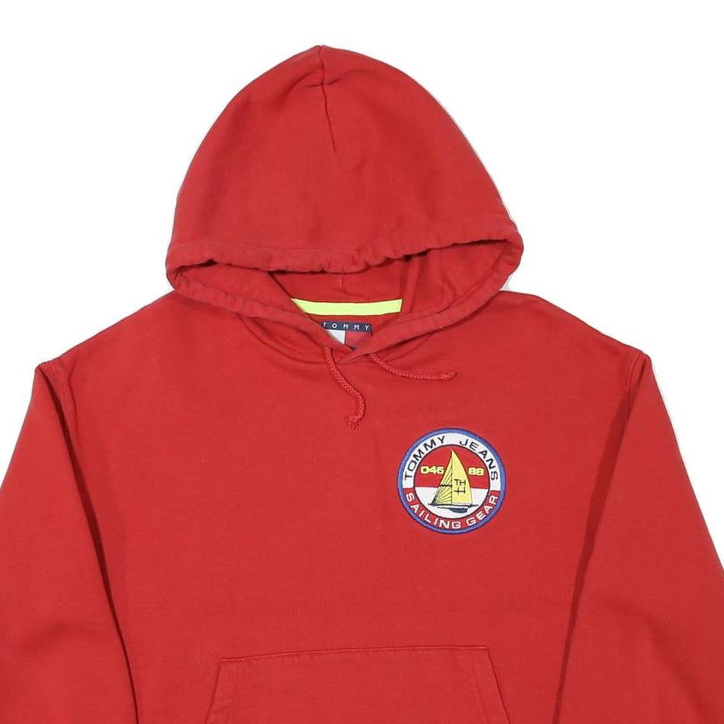 TOMMY HILFIGER Womens Red Tommy Jeans Sailing Gear Pullover Hoodie XS
