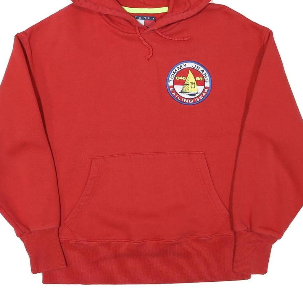 TOMMY HILFIGER Womens Red Tommy Jeans Sailing Gear Pullover Hoodie XS