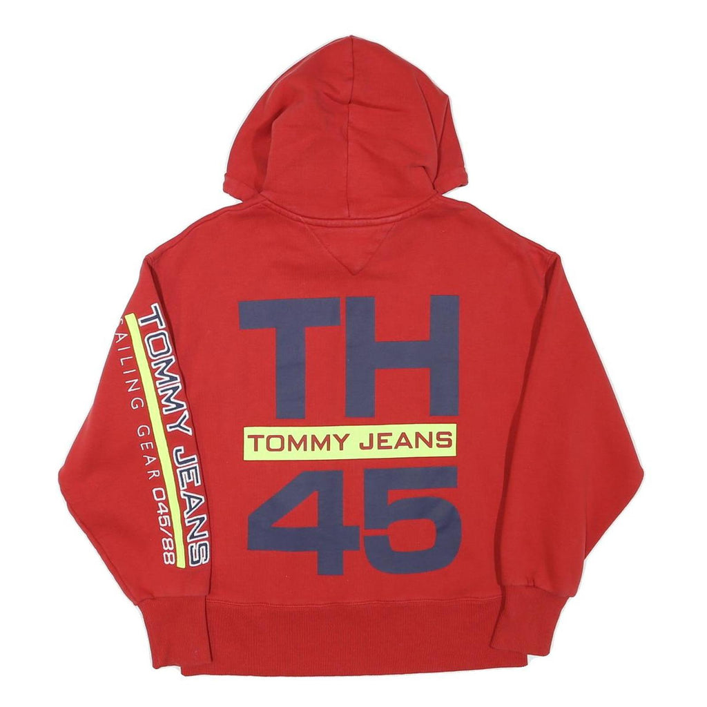 TOMMY HILFIGER Womens Red Tommy Jeans Sailing Gear Pullover Hoodie XS