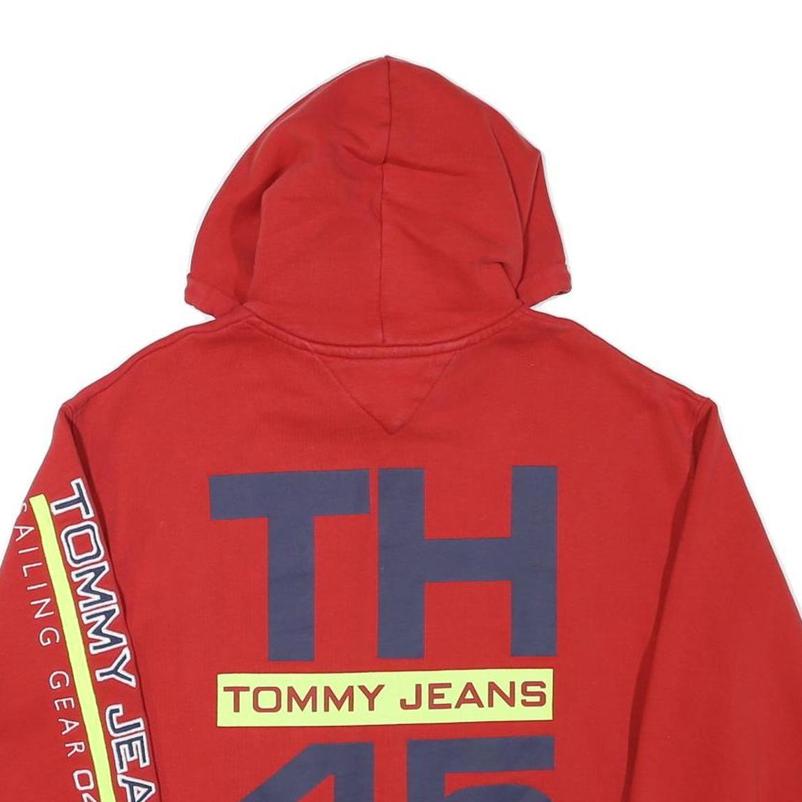 TOMMY HILFIGER Womens Red Tommy Jeans Sailing Gear Pullover Hoodie XS