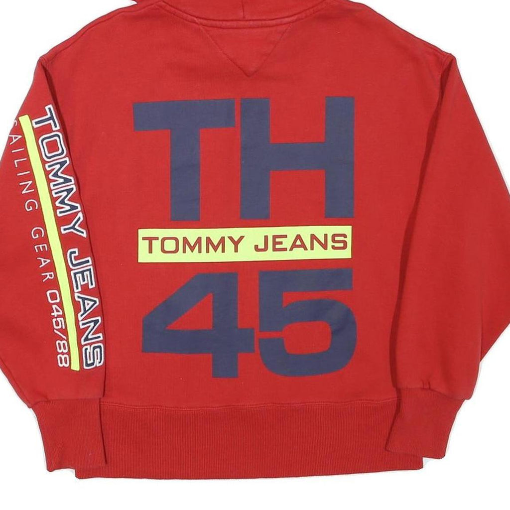 TOMMY HILFIGER Womens Red Tommy Jeans Sailing Gear Pullover Hoodie XS