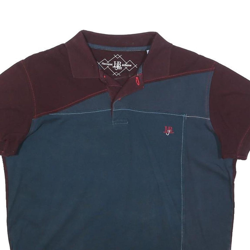 HARMONT & BLAINE Mens Blue & Burgundy Short Sleeve Polo Shirt M Cotton Blend HB