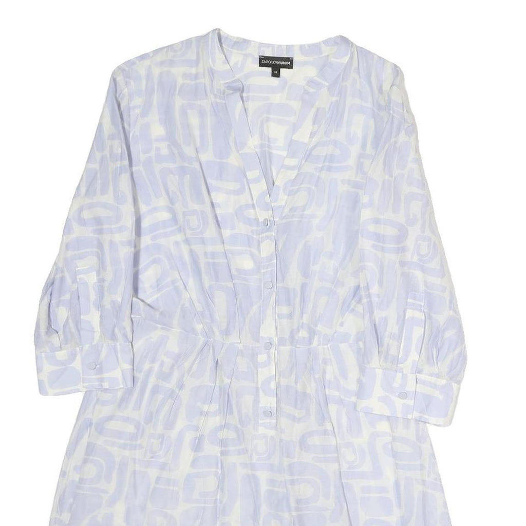 EMPORIO ARMANI Womens White Light Blue Cotton Blend Day Dress Long Sleeve M