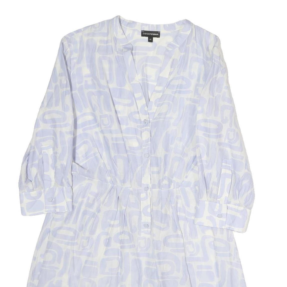 EMPORIO ARMANI Womens White Light Blue Cotton Blend Day Dress Long Sleeve M