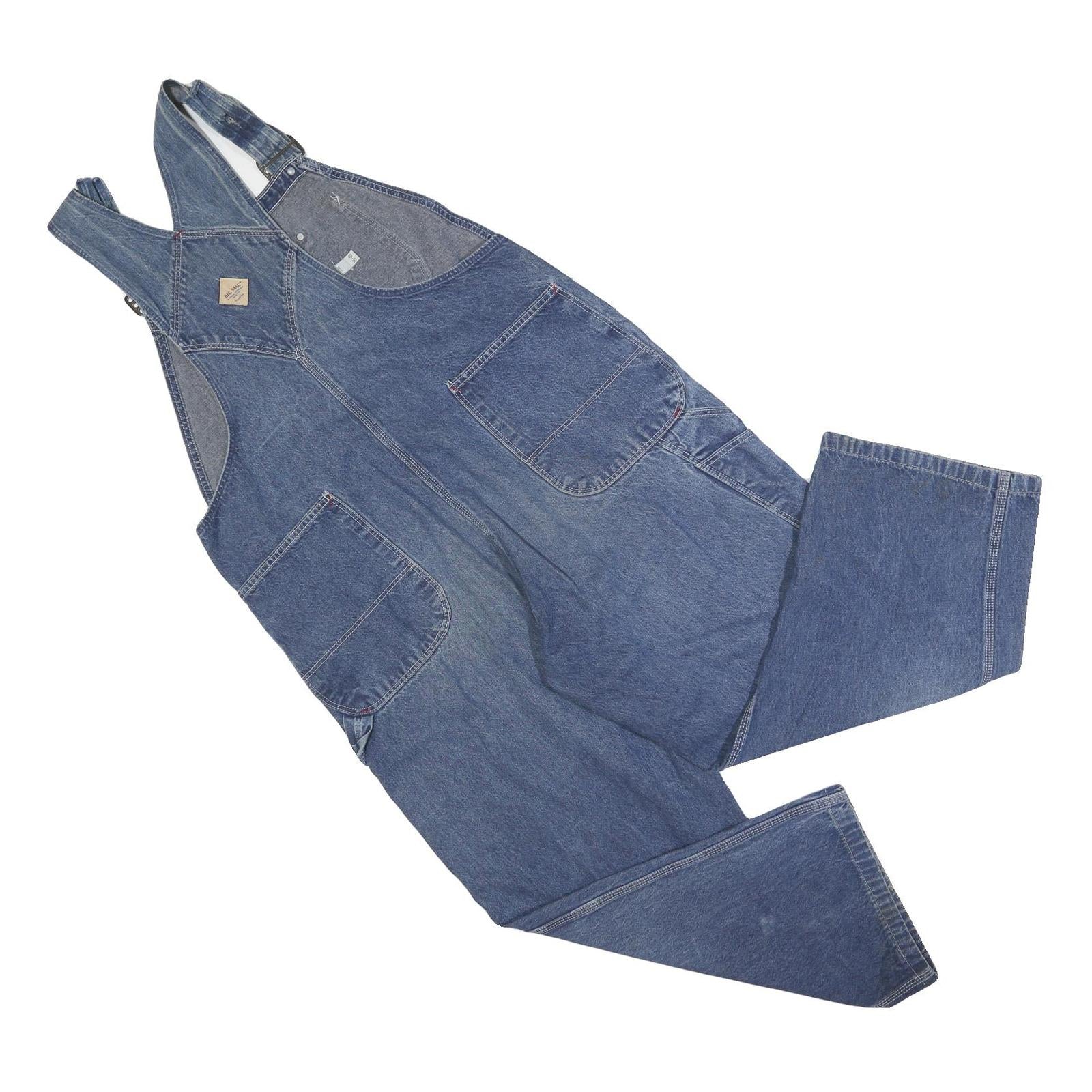 BIG MAC Mens Blue Cotton Blend Relaxed Fit Denim Dungarees XL W40 L25 Workwear