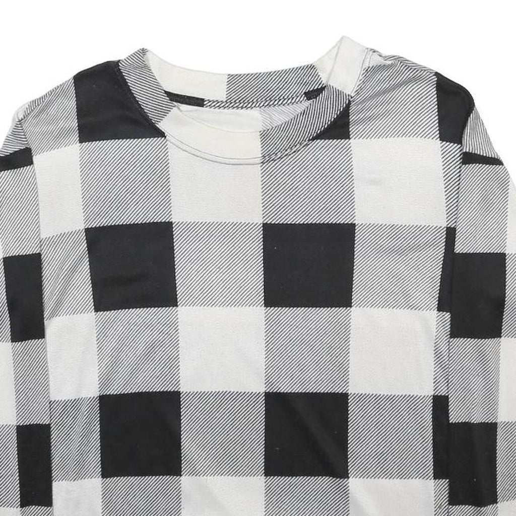 Womens Black & White Patterned Knit Jumper Crew Neck Regular Fit M Checked
