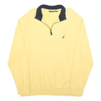 NAUTICA Mens Yellow & Navy Plain Pullover 1/4 Zip Cotton Jumper 2XL Casual