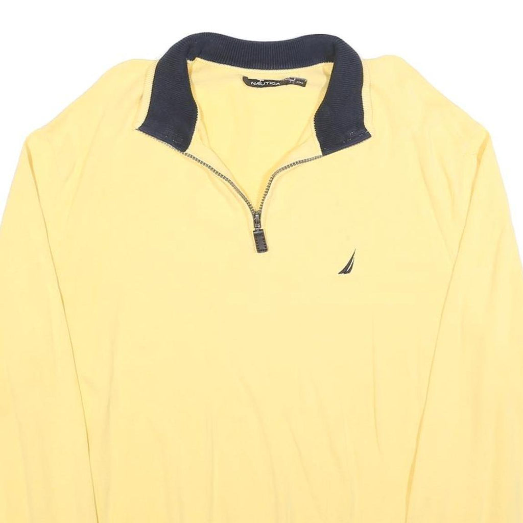 NAUTICA Mens Yellow & Navy Plain Pullover 1/4 Zip Cotton Jumper 2XL Casual
