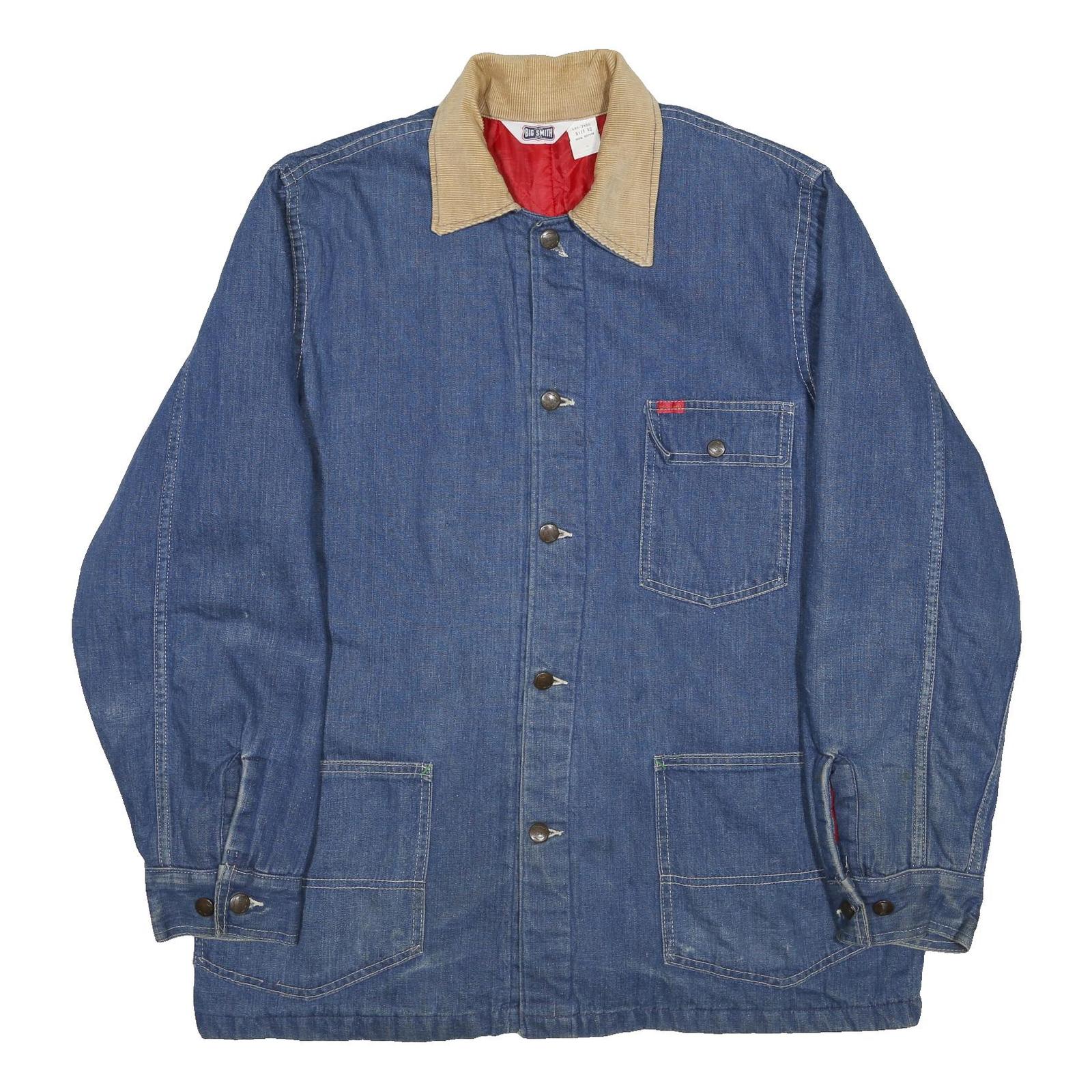 BIG SMITH Mens Blue Cotton Workwear Jacket L Button Plain Durable Comfort