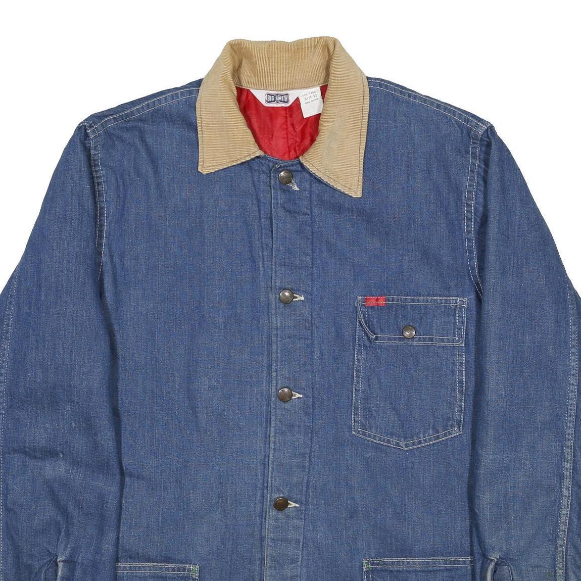 BIG SMITH Mens Blue Cotton Workwear Jacket L Button Plain Durable Comfort