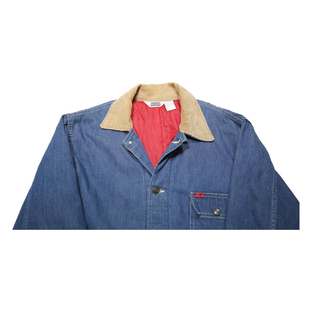 BIG SMITH Mens Blue Cotton Workwear Jacket L Button Plain Durable Comfort