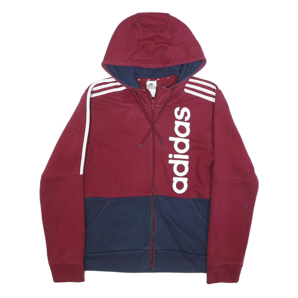 ADIDAS Mens Maroon & Navy Full Zip Hoodie S Cotton Blend Sportswear